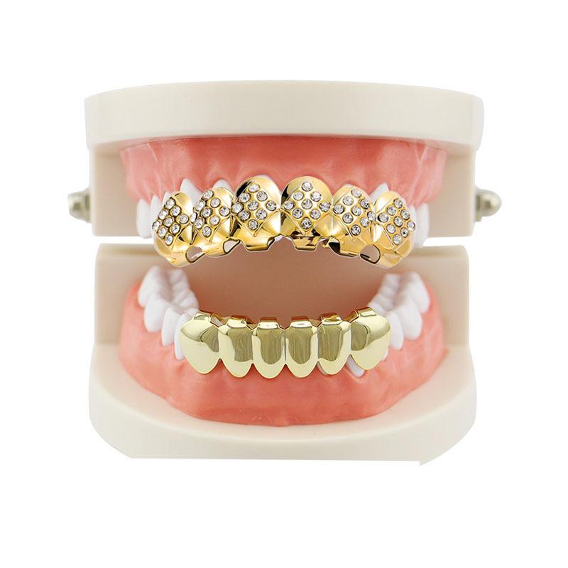 Pozłacane 18-karatowym złotem rombowe diamentowe grillz wampirze na Halloween