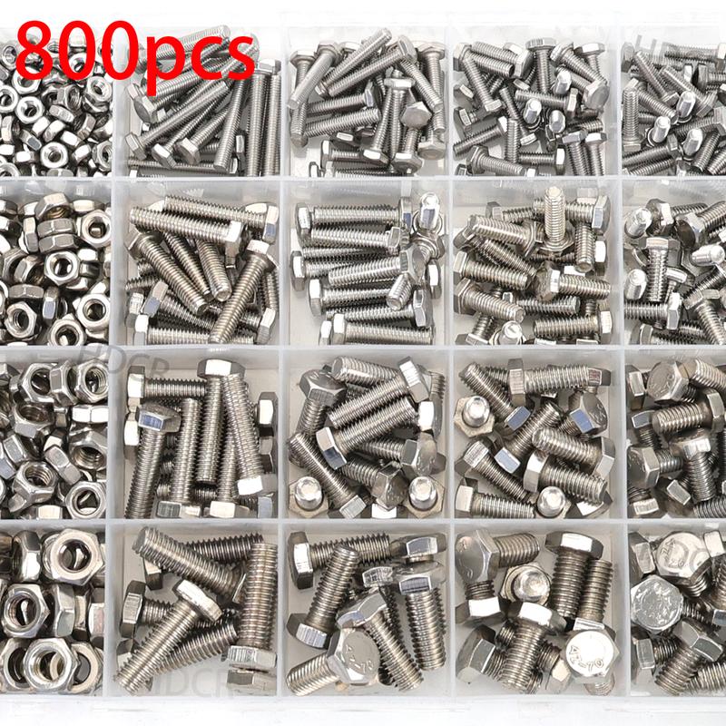 800pcs/Stainless Steel Hex Bolts, Screws, Nuts, Springs, Washers, J Nut Set, M3 M4 M5 M6 Machine Screws, Repair Tool Set