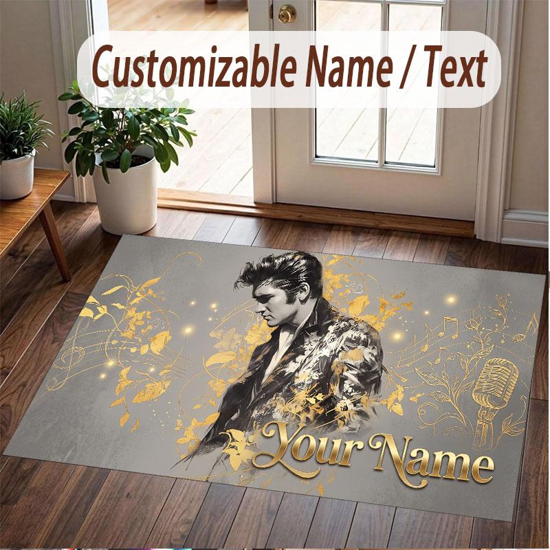 Tappeto Personalizzato Elvis Presley Stampa Motivo Nome Testo Morbido Antiscivolo Tappeto per Pavimento per Decorazione Interna Casa