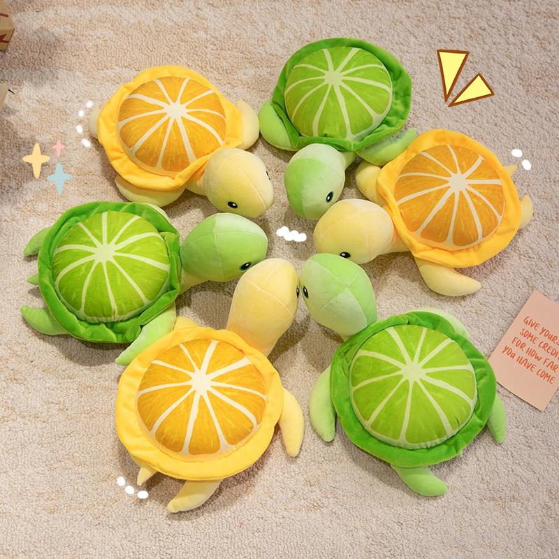 25/35CM Cartoon Simulation Anime Little Lemon Turtle Stuffed Animal Plush Doll Cute Turtle Soothing Kids Sleeping Toys Handmade