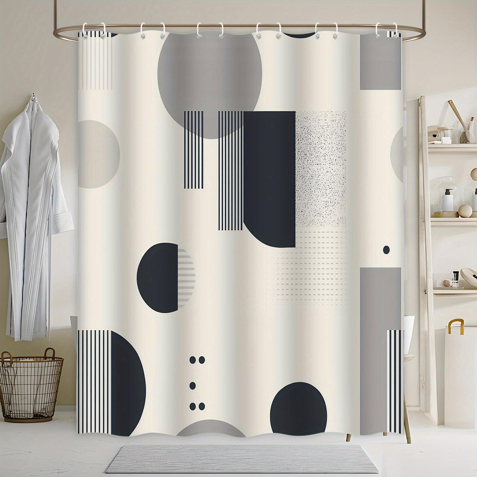 

1Pc Abstract Geometric Curtain, Overlapping Circles & Rectangles In Black, Cream,Washable Polyester,Contemporary Bath Decor W60H190(CM)-1 Pcs