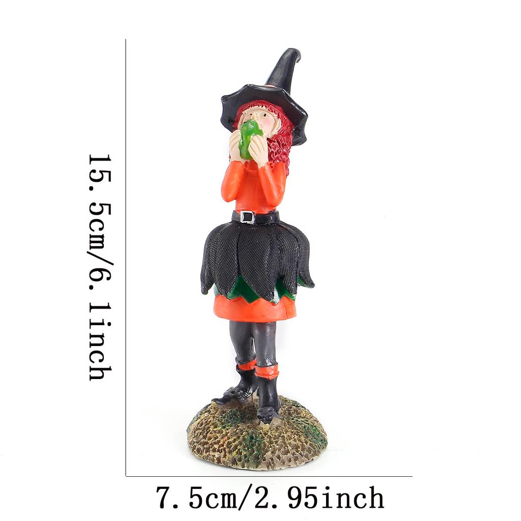 Halloween Witch Doll Resin Ornament Office Bedroom Desktop Charming Figurine Decoration Ornament Synthetic Resin Material