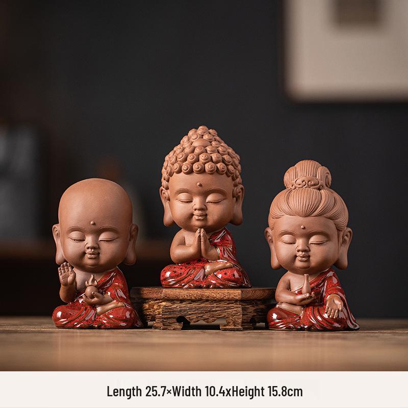 Saha Three Saints Buddha Ceramic Statue: Ksitigarbha, Tathagata, and Guanyin Tabletop Ornament