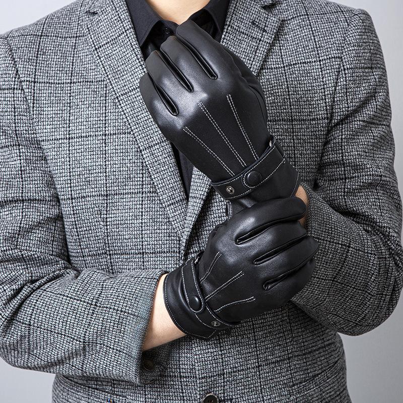 Leather Gloves for Men Sheepskin Fashionable Commuting  Outdoor Cycling Warm Finger Split Gloves