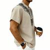 Men’s Lightweight V Neck Short Sleeve Loose Fit Shirt with Linen Texture and Pattern for Casual Comfort Wear