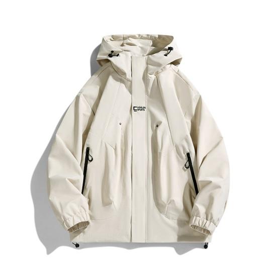 Couple Waterproof Jacket Hooded Long Sleeve Spring Autumn Casual Jacket with Pockets Solid Color Outdoor Travel Outerwear