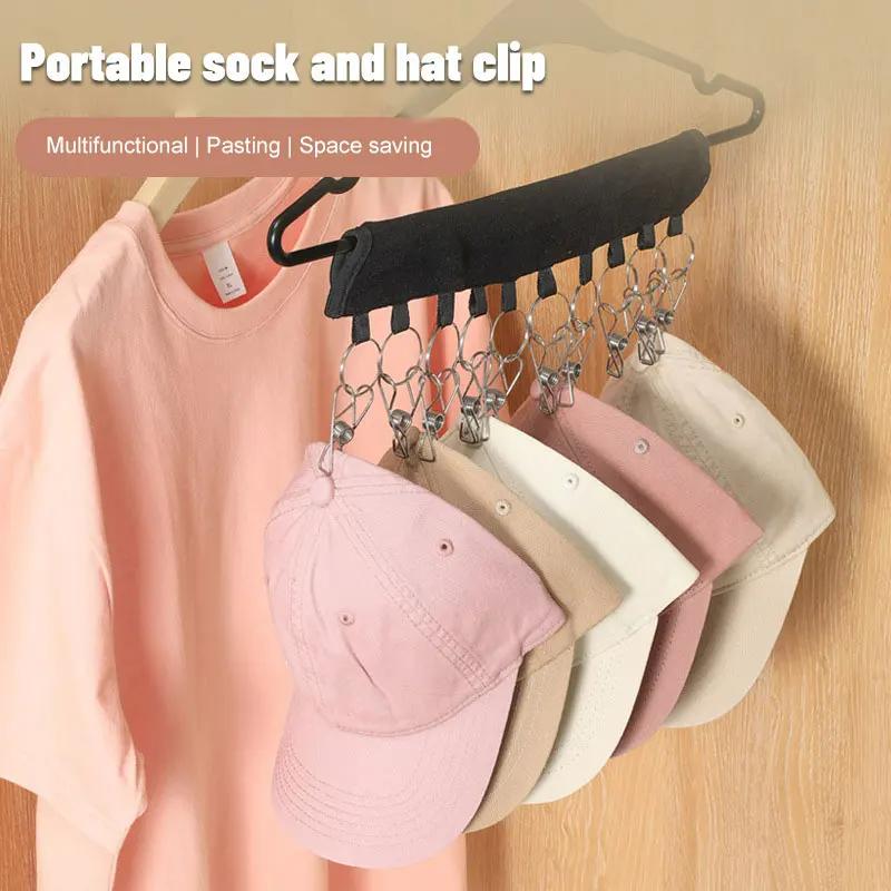 10 Clip Multifunctional Clothes And Hat Clip Portable Household No Punching Velcro Hat Storage Clothes Clip Baseball Cap Storage