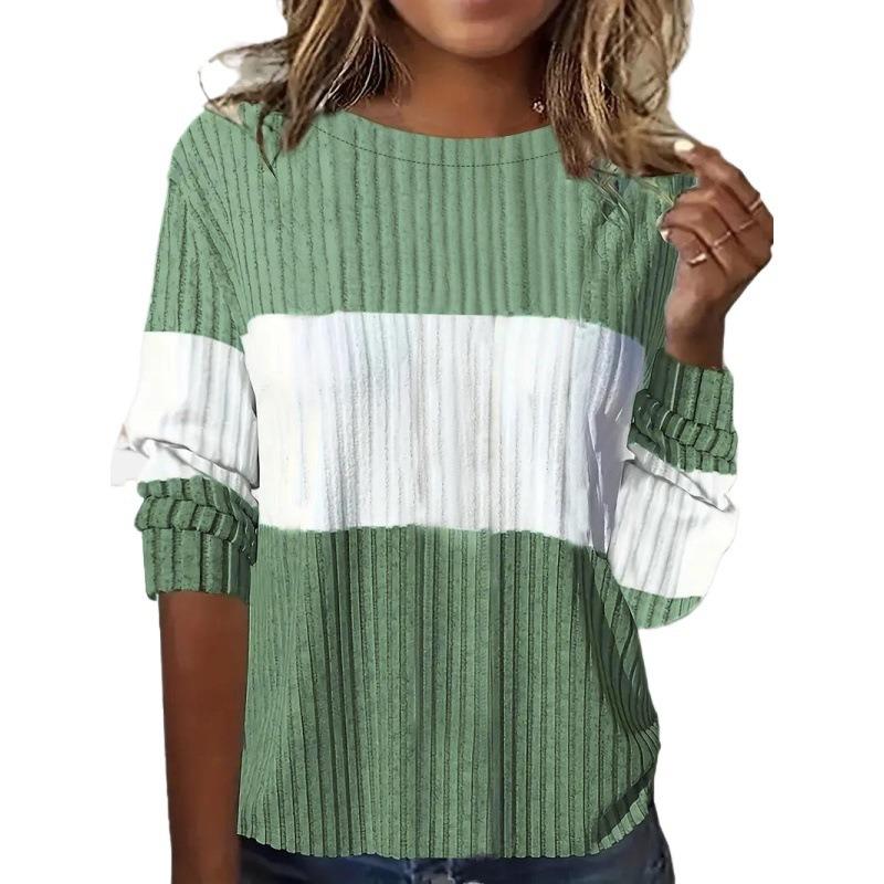 Women's Autumn Winter Woolen Patchwork Long Sleeve T-shirt Top