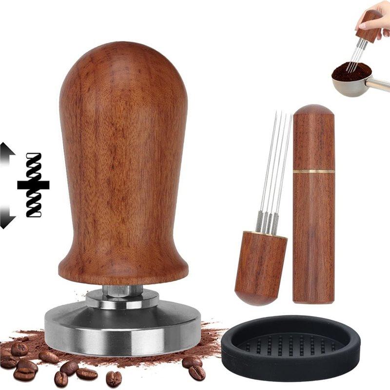 ABKP-51Mm Espresso Tamper Set, Pressure Calibrated Coffee Tamper With Spring Loaded, Silicone Mat, Stirrer Espresso