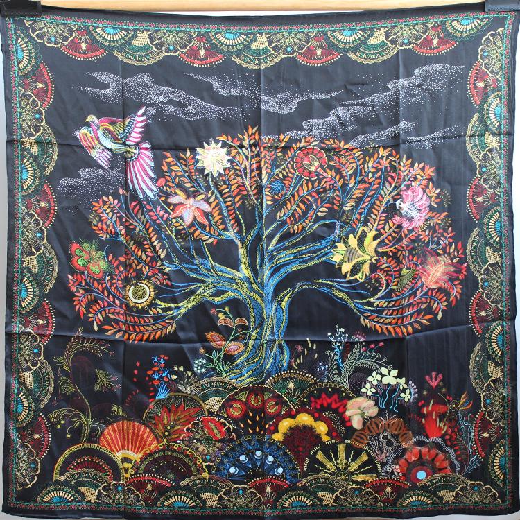 Black and white phoenix flying apsaras 110 mulberry silk silk silk scarf, hand-rolled plain crepe satin large square scarf, spring and summer shawl