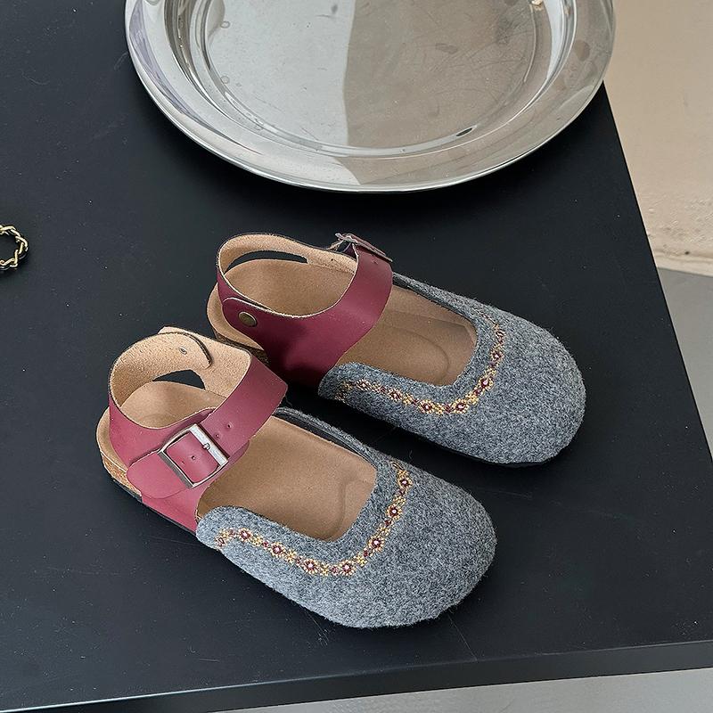 

Модные женские сандалии баотоу, новинка осени, с круглым носком, мелким вырезом, вышивкой, противоскользящей износостойкой подошвой, низкие 40 серый