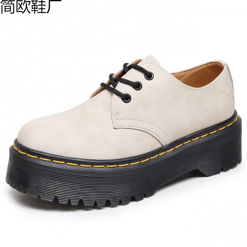 Martin laarzen kleine leren schoenen dames lage schacht, echt leer Britse ronde neus casual student muffin zool korte laarzen