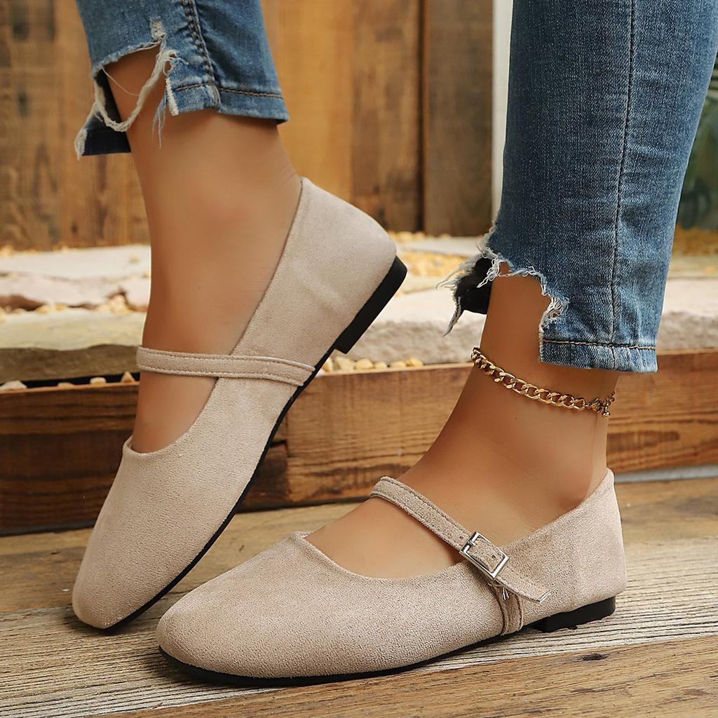 Women's Suede Square Toe Mary Jane Shoes with Single Strap and Wedge Heel Comfortable Slip On Casual Footwear for Daily Wear