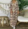Floral Print Maxi Dress for Women Plus Size Long Sleeve V Neck Loose Fit
