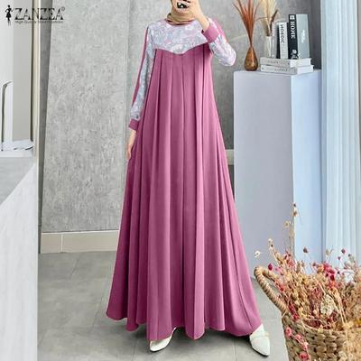 Γυναικείο Casual Φόρεμα Μουσουλμανικό με Στρογγυλή Λαιμόκοψη, Μακριά Μανίκια, Χαλαρό, Μπάλωμα