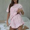 Fashion Loose Leopard Print Comfortable Short Sleeved Pajamas Set Sleepwear for Women Short Pants 2025