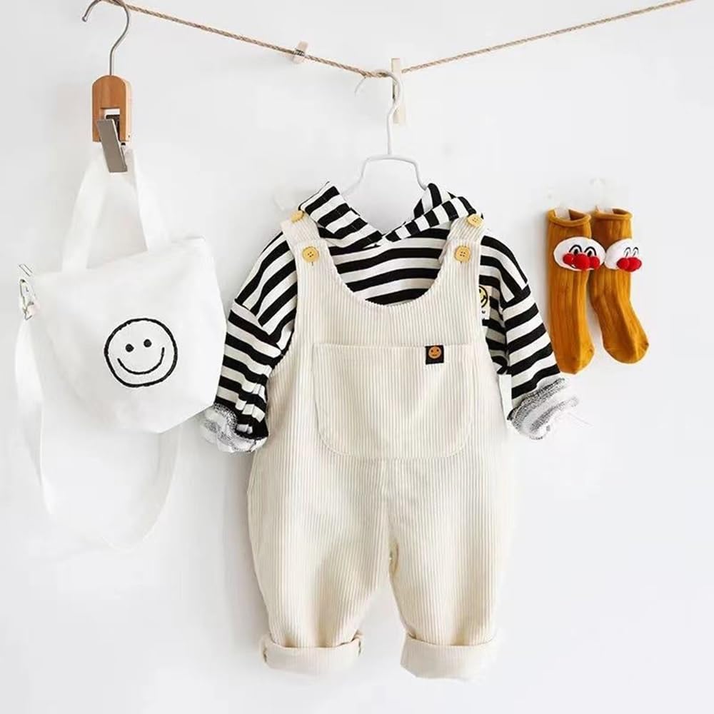 Shidayiya Baby Boys Girls Soft Corduroy Suspender Overalls Loose Retro Toddler Bib Pants Trousers with Pockets (100 (90-100cm Height), C01/White)