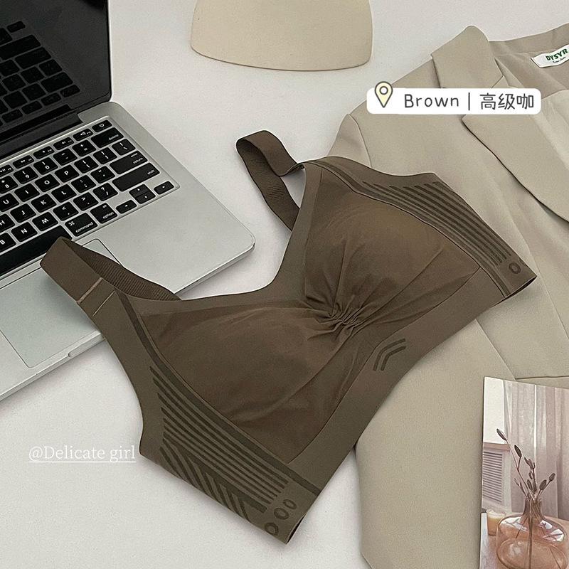 Grey Seamless Wireless Bra with Gathered Front and Adjustable Wide Straps