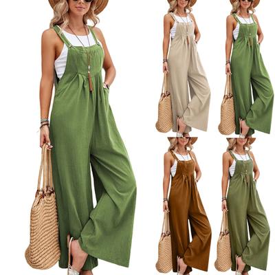 Damenmode, lässig, locker, ärmellos, Weste, quadratischer Ausschnitt, plissiert, weites Bein, einteilig, Gürteltasche