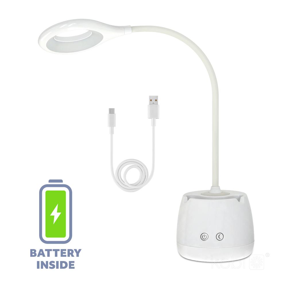 5W Rechargeable White LED Desk Lamp with 360° Adjustment and Space for a Phone