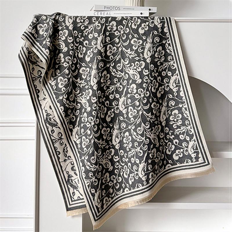 Winter Cashmere Scarf for Women Luxury Warm Shawl Floral Print Windproof Cape Pashmina Handerchief designer Female Scarf