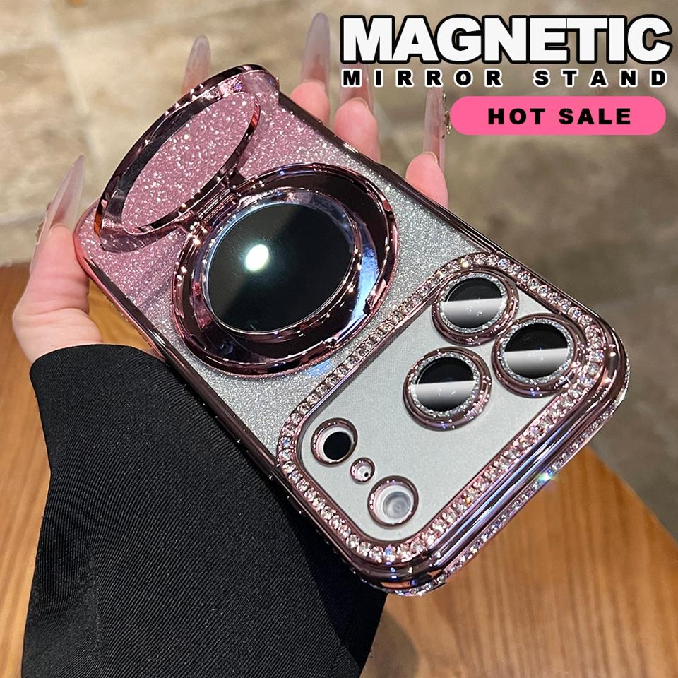 Mirror Diamond Magnetic Case For iPhone 17 Air 16E 15 14 Plus 13 11 12 16 17 Pro Max Magsafe Bling Bling Glitter Protector Cover