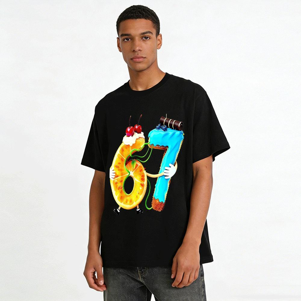 Fun Number 67 Food Anthropomorphic Print Casual Top Pure cotton T-shirt