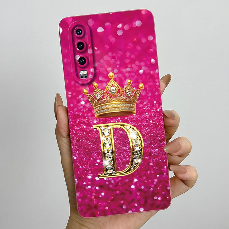 Back Cover For Huawei P30 ELE-L29 P 30 Pro VOG-L29 Crown Initial Letter Phone Case Liquid Soft Silicone Lens Protective Casing