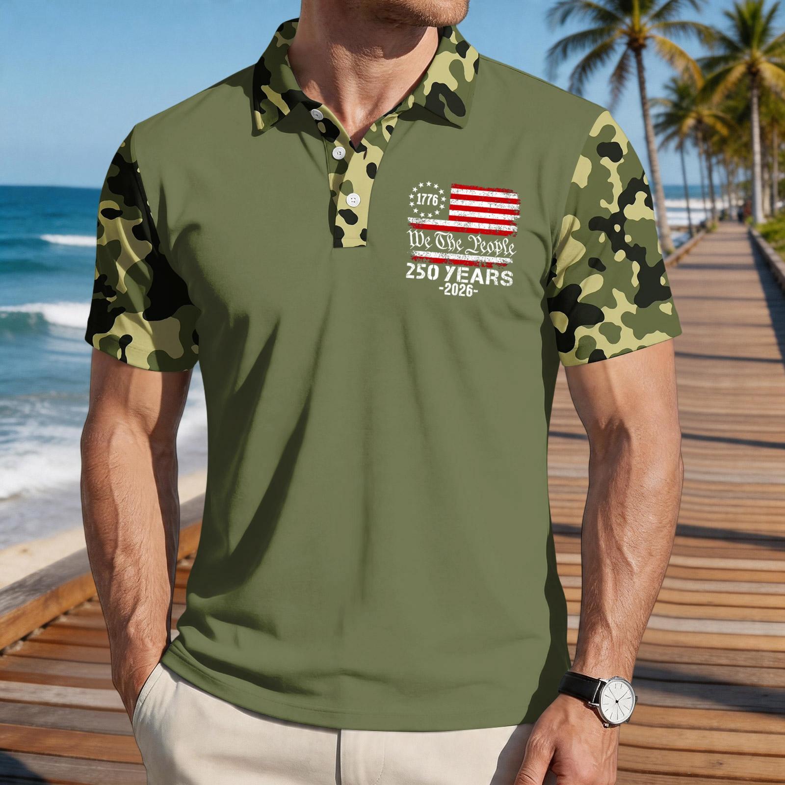 

Men s Loose Fit Casual Polo Shirt Short Sleeve Flag Print Soft Fabric Breathable Summer Top M