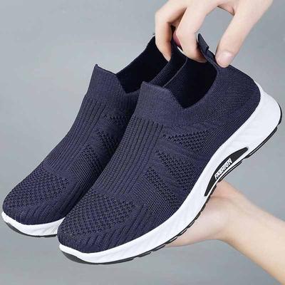 Men Breathable Knit Slip On Shoes Lightweight Cushioned Sole Round Toe Outdoor Elderly Walking Sneakers