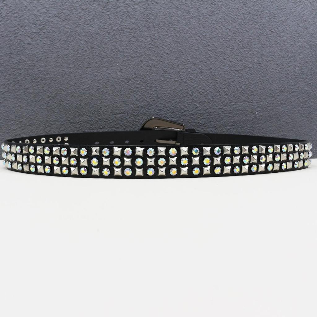 Men's High-End Rhinestone Studded Punk Leather Belt