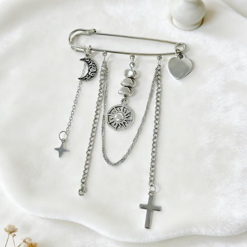 

Fashion Vintage Tassel Chain Brooch Pins Tightening Waistband Anklet Pant Lapel Pin Adjustable Brooches For Women Safety Pins 1PC