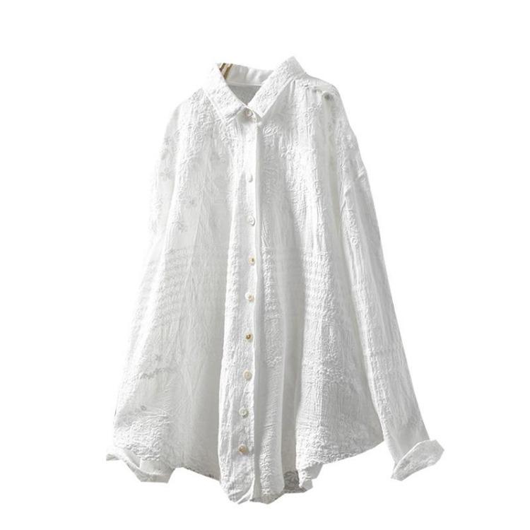 New Spring Fashion Lace Blouse Women Long Sleeve Casual Loose Basic Tops White Tee Shirt