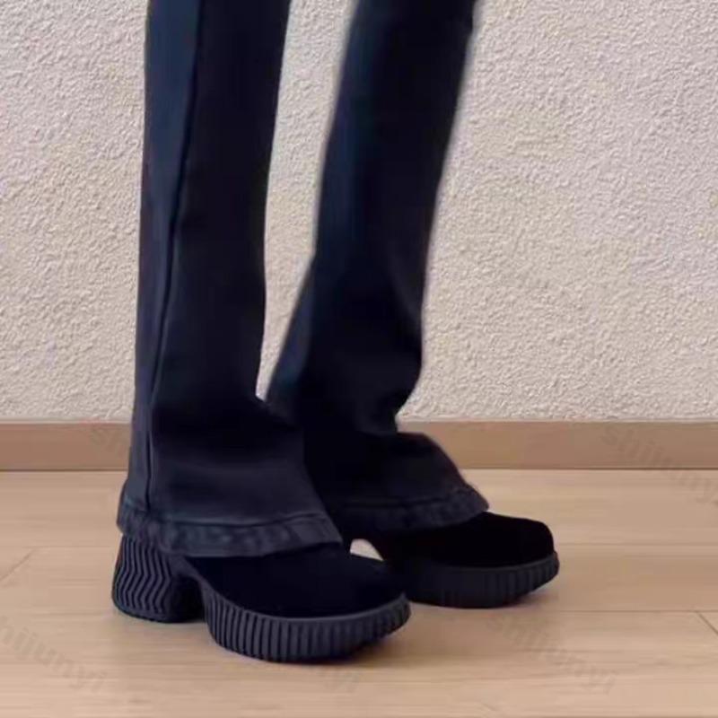 Women Chunky Loafers Retro Elegant Suede Round Toe Platform High Heel Shoes Fashion Versatile Slip on Soft Pumps Mujer Zapatos