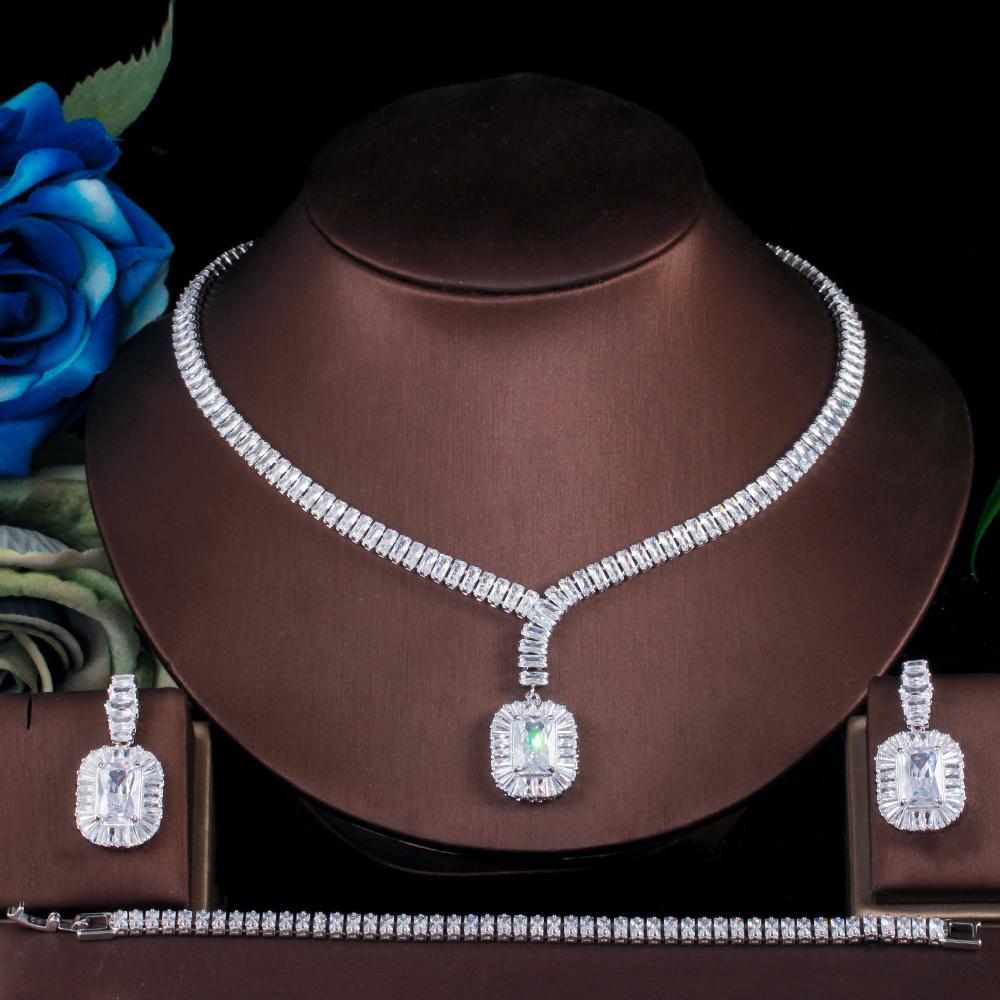 CMM 3шт принцесса огранки королевский синий кубический цирконий невесты ожерелье серьги браслет набор белый