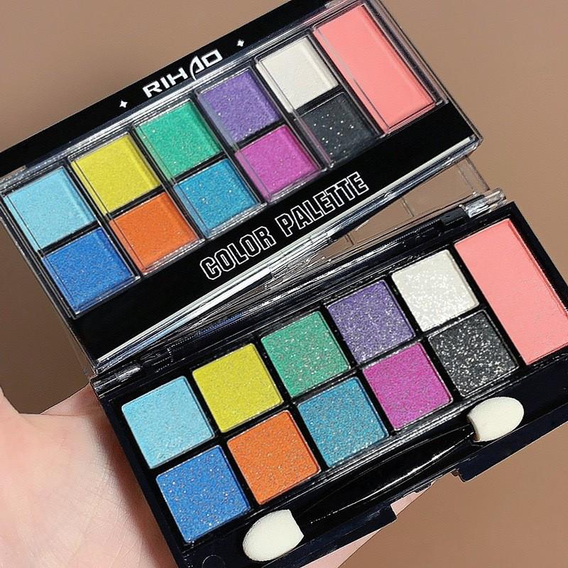 Ri Hao 10-Color Eyeshadow & Blush Palette - Perfect for June 1st Festival, Stage Makeup, Shimmer & Pearlescent for Beginners.