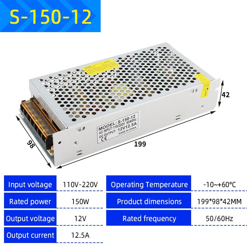 220V to 12V/24V/5V Switching Power Supply, 2A-20A High-Power Transformer for LED Strips & Monitoring Systems