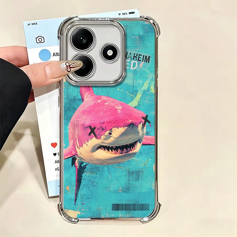 Doodle Style Shark Collage Soft Phone Case For Xiaomi Redmi Note 14 15 Pro Plus 13 12 11S 11T 5G 10 9S 9 Plating Anti-Fall Funda
