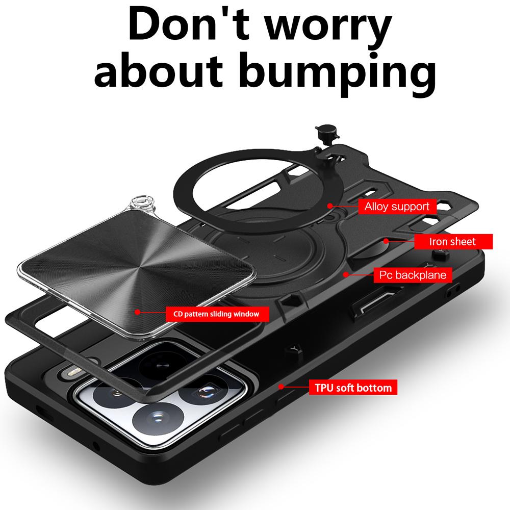 Slide Camera Funda for Xiaomi 15 Pro Case Armor Slide Lens Magnetic Ring Stand Phone Cover for Xiaomi Mi 15 Capa