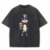 Funny Flag Hat Cat Print Washed Casual Short Sleeve Retro Vintage Distressed TShirt Soft Oversized Round Neck Top for Men Women