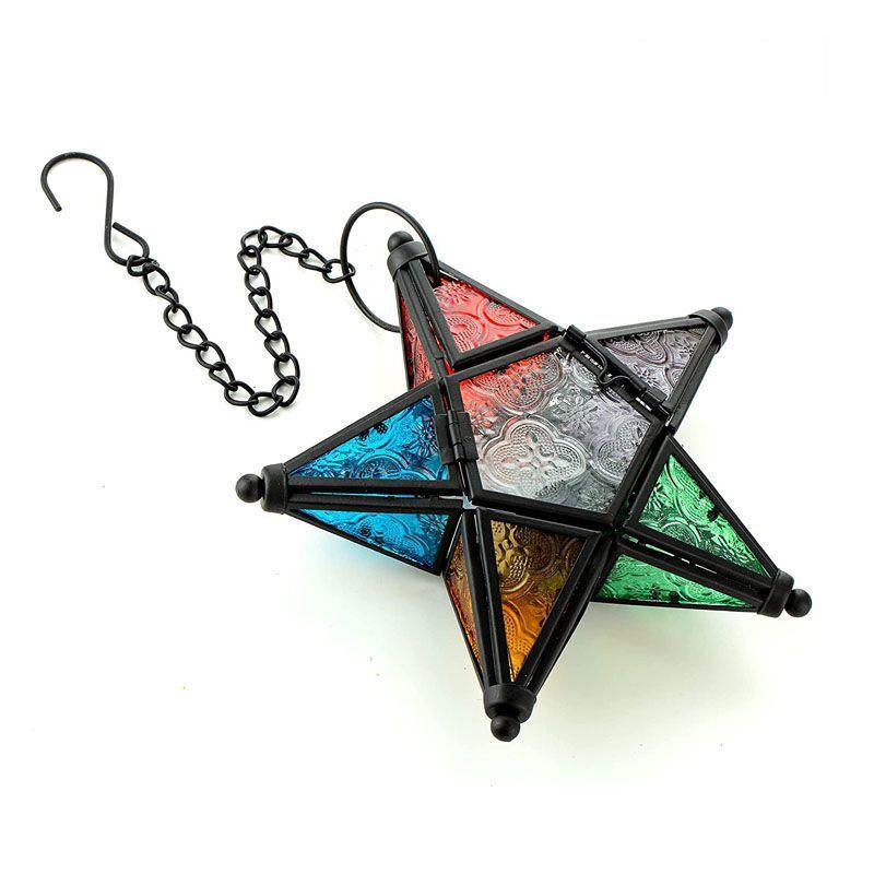 Moroccan Star Hanging Candle Holder – Colorful Lantern for Home & Bar Decor