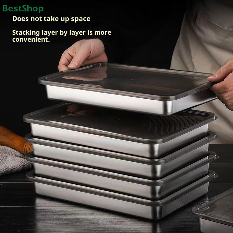 1/2pcs Stainless Tray With Silicone Lid Food Storage Set,Large Capacity Food Storage Fresh-keeping Box Great For Home, Parties