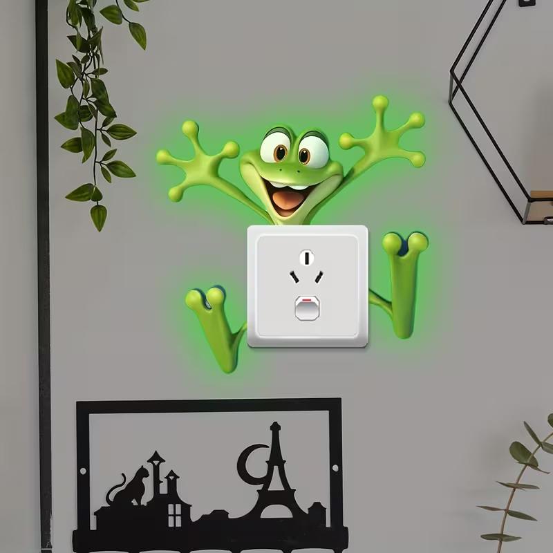 Glow-In-The-Dark Switch Sticker Frog Cat Design Self-Adhesive Removable Pvc Switch Decoration For Home, Bathroom, Bedroom