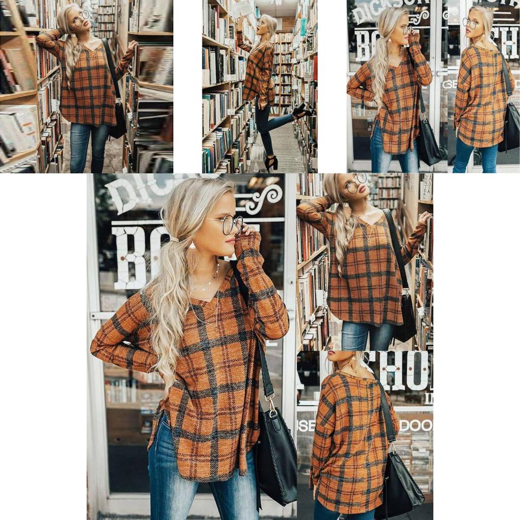 Vintage Plaid Shirt For Women With Polyester Blend Long Sleeve Casual Style