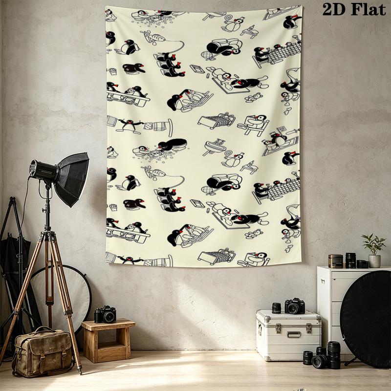 Pingu Wall Tapestry Aesthetic Wall Hanging Printed Fabric Blanket Decorative Tapestries For Bedroom Living Room Home Decor