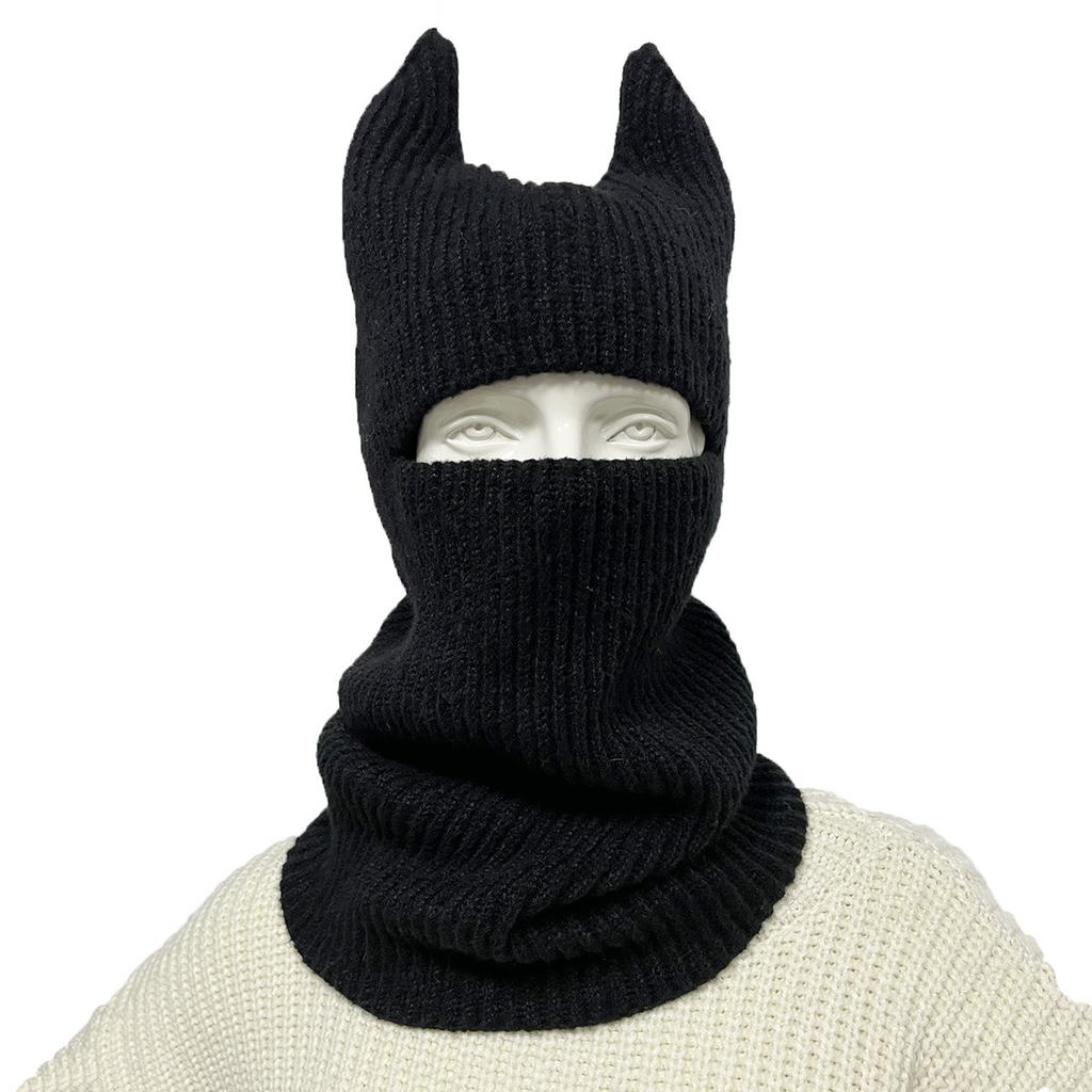 Unisex Teufelshörner Kreative Strickmützen Herren Winter Warm Vollgesichtsabdeckung Winddichte Sturmhaube Hut Outdoor Damen Skimaske Mütze