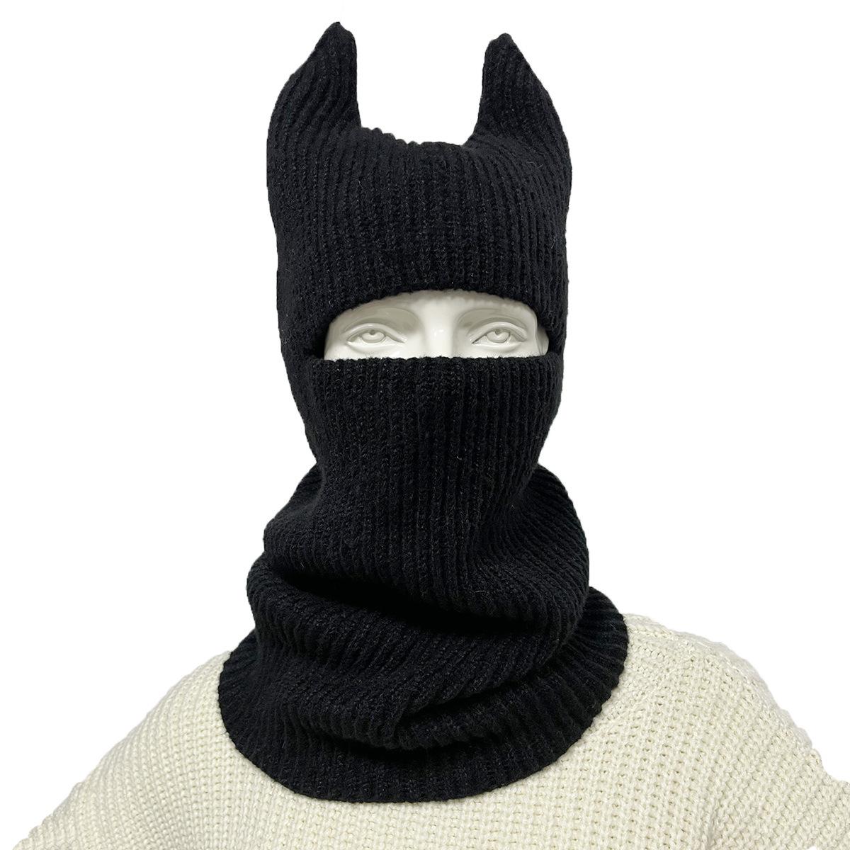 Унисекс Рога Дьявола Креативные Вязаные Шапки Мужские Зимние Теплые Маска на Все Лицо Ветрозащитная Балаклава Шапка для Улицы Женская Лыжная Маска Кепка
