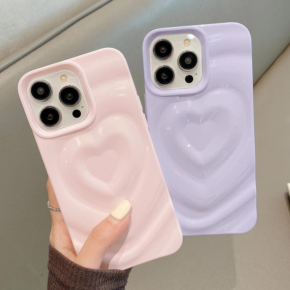 Bling Love Heart Pattern Phone Case For iPhone 16 16E 15 14 13 12 Pro Max 11 Luxury Smooth Shockproof Bumper Back Cover Coque