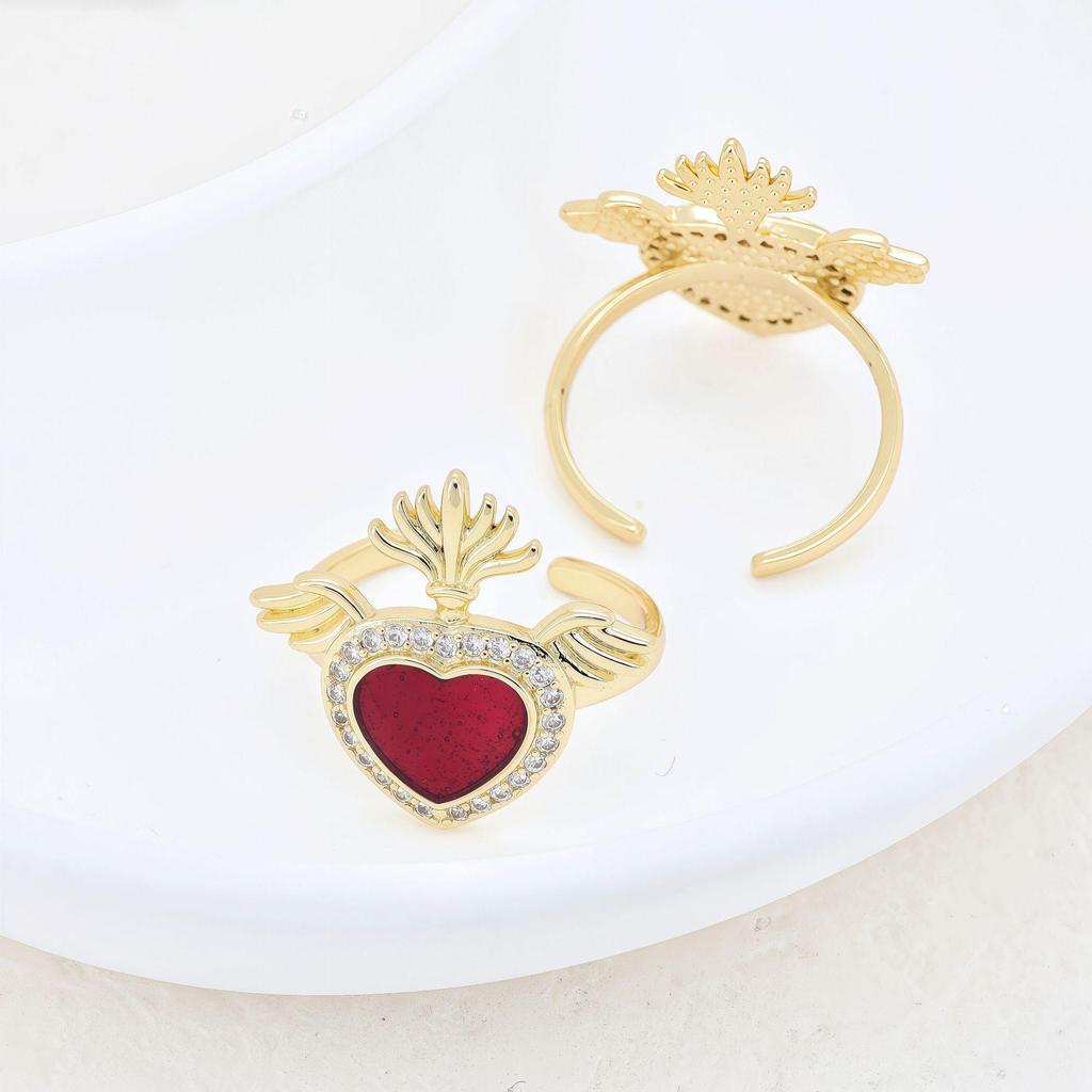 Anello a Forma di Cuore in Oro 18K Placcato con Zirconi e Finitura a Goccia d'Olio