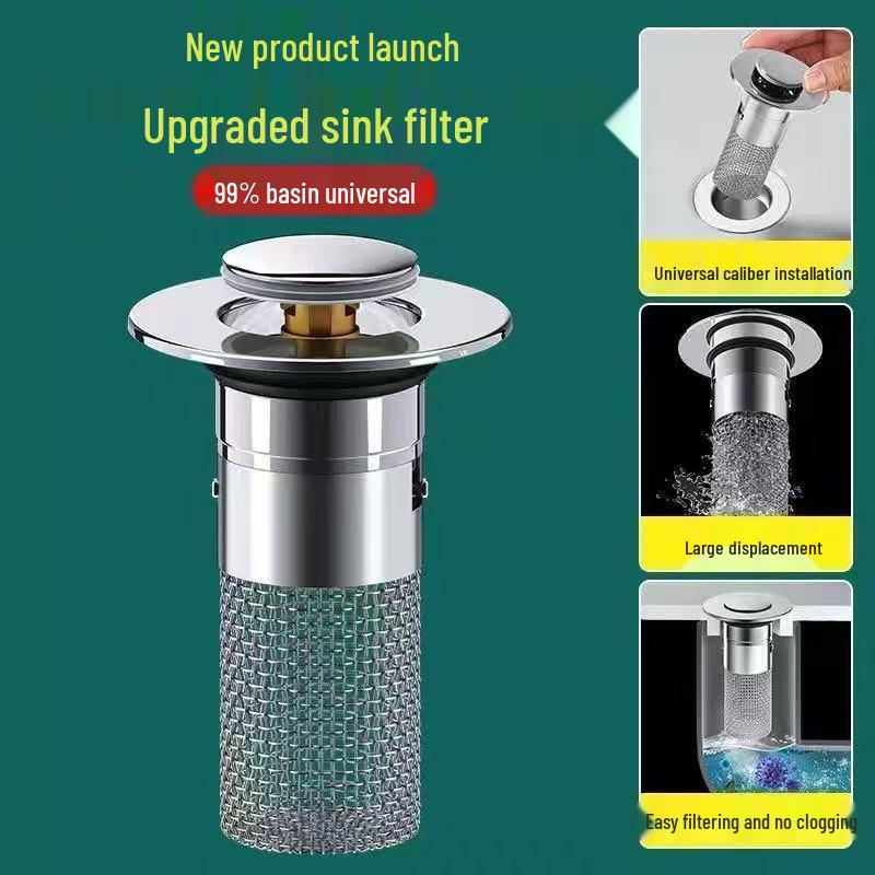 Stainless Steel Press-Type Anti-Odor Leak-Proof Washbasin Drainer with Filter Screen